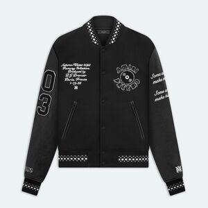 NWT Amiri Varsity wool leather jacket DJ Preemo Size 50 Large Black Dj premier